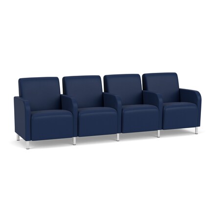 Lesro Siena Lounge Reception 4 Seat Tandem Seating, Brushed Steel, MD Ink Upholstery SN4103